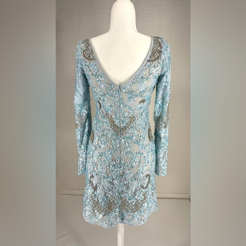 Aidan Mattox Pale Blue Embellished Long-Sleeve Mini Dress - Picture 5 of 15